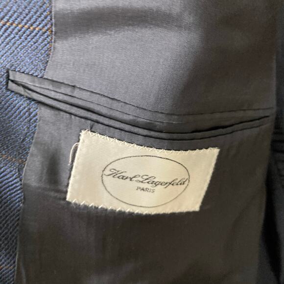 Karl Lagerfeld Mens 42R Blue Windowpane 100% Wool Blazer Suit Jacket Career - Picture 8 of 15